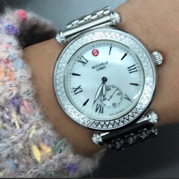 Michele Accessories - MICHELE Caber Diamond Round Mother of Pearl Watch